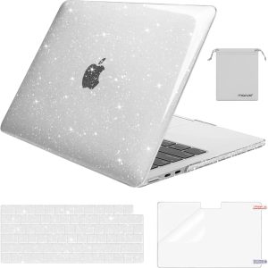 MOSISO Compatible with MacBook Air 13 inch Case 2025 2024 2023 2022 M4 A3240 M3 A3113 M2 A2681, Sparkly Glitter Hard Shell&Keyboard Cover&Screen Film&Pouch for MacBook Air 13.6 inch Case, Transparent