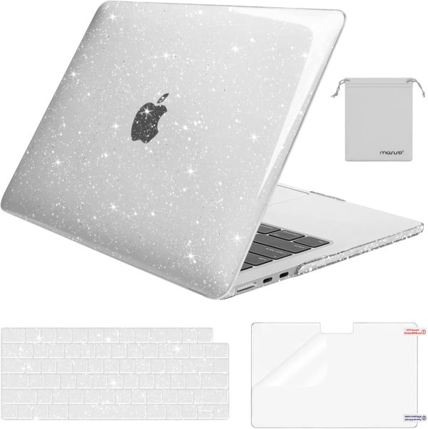 MOSISO Compatible with MacBook Air 13 inch Case 2025 2024 2023 2022 M4 A3240 M3 A3113 M2 A2681, Sparkly Glitter Hard Shell&Keyboard Cover&Screen Film&Pouch for MacBook Air 13.6 inch Case, Transparent