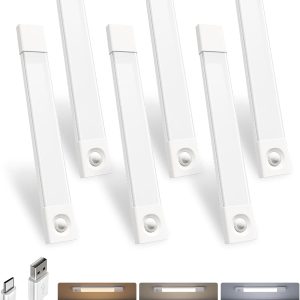 EZVALO 6-Pack Under Cabinet Lighting, Wireless Closet Lights, 50 LED Rechargeable Motion Sensor Light, Dimmable, 3 Color Temperatures, 11.8 inch Counter Lights for Kitchen, Pantry, Bedroom, Wardrobe