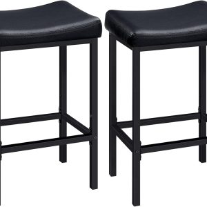 HOOBRO Bar Stools, Set of 2 Bar Chairs, Counter Height Stools, Saddle Barstools with Curved Surface, 24.8 Inches, 2.4" Thick Upholstery, for Kitchen, Dining Room, Cafe Black BB10BY01