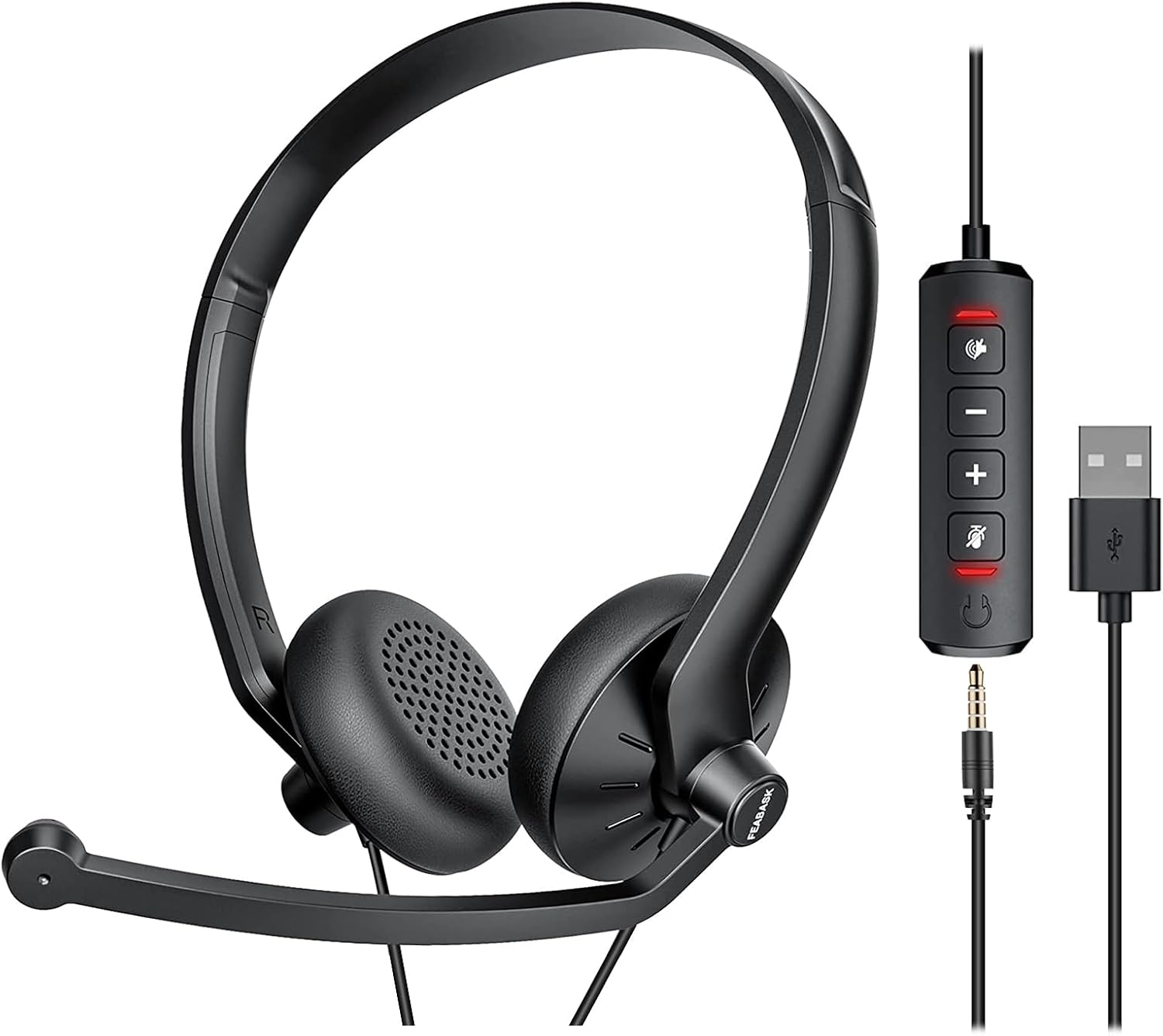 USB Headset with Microphone for PC Laptop – Wired Computer Headphones with Noise Cancelling Microphone for Home Office Online Class Skype Zoom Meetings,in Line Mute Controls