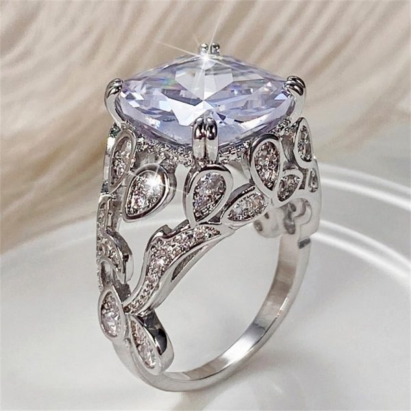 Luxury Cushion Cut Zirconia Proposal Rings for Women Wedding Band Jewelry