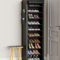VTRIN Vertical Narrow Shoe Rack Organizer Tall Shoe Rack for Closet Entryway 10 Tier Non-Woven Cover Shoe Shelf Holds 20-22 Pairs Free Standing Shoe Storage Cabinet with Dustproof Cover, Black - Image 2