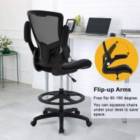 Drafting Chair Ergonomic Tall Office Chair Standing Desk Chair with Flip Up Arms Foot Rest Back Support Adjustable Height Mesh Drafting Stool, Black - Image 5
