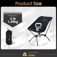MOON LENCE Portable Snap-Lock Camping Chair, Folding Compact Chair, Lightweight Foldable Backpacking Support 330 lbs (Black) - Image 3