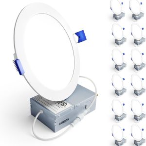 Ensenior 12 Pack 6 Inch LED Recessed Ceiling Light, Dimmable, 6000K Clear White, 1050LM 12W 120V, High Brightness Canless Wafer Downlight - ETL&FCC&IC