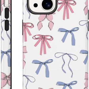 Cute Bow Phone Case for iPhone 13 / iPhone 14 Case 6.1", Aesthetic Coquette Ribbon Bowknot Pattern Print Design 2-in-1 Matte Phone Cover Shockproof Soft TPU Hard PC Protection Girls Women Funda
