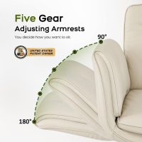Criss Cross Chair with Armrests & Wheels, PU Leather Vanity Chair, Comfortable Adjustable Swivel Computer Office Desk Chairs for Home, Make Up, Bed Room (Cream White) - Image 4