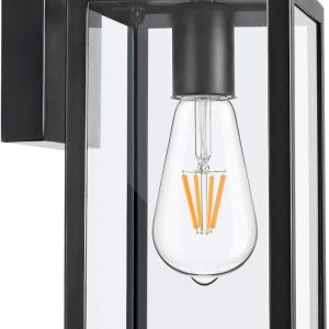 MAXvolador Outdoor Wall Lantern, Exterior Waterproof Wall Sconce Light Fixture, Black Anti-Rust Mount Light with Clear Glass, E26 Base Wall Lamp