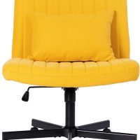 Criss Cross Chair, Office Chair Cross Legged with Wheels, Armless Office Chair, Linen Desk Chairs with Wheels for Home Office, Meditation, Makeup (Linen Yellow) - Image 9
