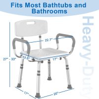 Shower Chair for Inside Shower with Arms and Back, 500 lbs Heavy Duty Shower Seat for Bathtub, Height Adjustable Safety Bath Seat for Elderly, Adults, Handicap and Disabled - Image 3