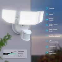 85W LED Security Lights Motion Sensor Light Outdoor, 8500LM Dusk to Dawn, IP65 Waterproof, 6500K, 3 Head Motion Detected Flood Light, Floodlight for Outside, Garage, Yard, Porch (White) - Image 2