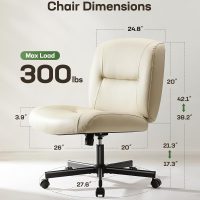 Marsail Criss Cross Chair with Wheels, Wide Mid-Back Comfy Armless Office Chair, Scratch-Resistant PVC Leather Cross Legged Desk Chair, Height Adjustable Vanity Computer Desk for Home Office - Image 2
