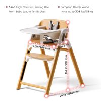 Momcozy DinerPal Wooden High Chair for Babies, Toddlers & Adults Up to 308 Lbs, Convertible Baby Highchair with Food-Grade Tray, Dishwasher-Safe, Adjustable & Ergonomic, Natural Wood - Image 9