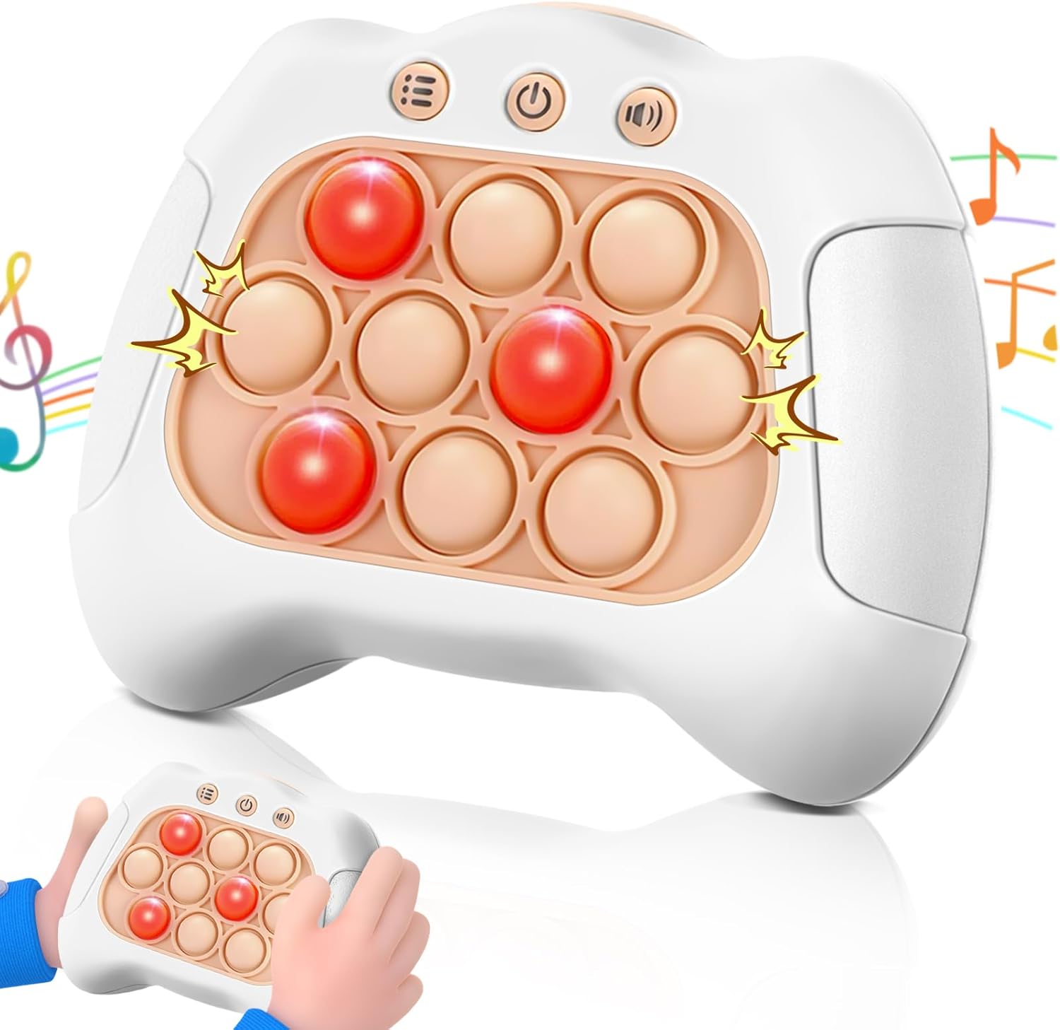 Quick Push Game，Pop Game Fidget Toys, Fast Push Bubble Game, Handheld Puzzle Game Sensory Toys ，Light Up Push Pop Game for Kids 3-12 Girls and Boys Teens Adults Decompression (White)