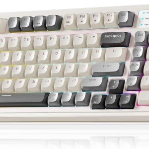 AULA 99 Wireless Keyboard, Custom Computer Keyboard, Tri-Mode Bluetooth 5.0/2.4GHz/USB-C Cute Creamy Gaming Keyboards with Number Pad, RGB Backlit Media Knob Programmable Keybaord for PC Gamer - Grey