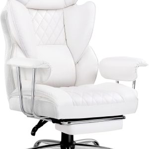 COMHOMA Big and Tall Office Chair, High Back Leather Gaming Chairs with Footrest, Executive Ergonomic Office Chair with Pocket Spring Lumbar Support and with Outward Fixed Soft Armrests