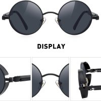 Gothic Steampunk Sunglasses for Women Men Round Lens Metal Frame - Image 2