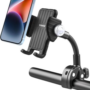 Stroller Buggy Phone Holder, Flexible Phone Mount for Bicycle Pram Scooter Exercise Bike Treadmill, Tube Pole Handlebar Clamp Compatible with iPhone 16 Pro Max, 15 14 13 Mini, All Smartphone