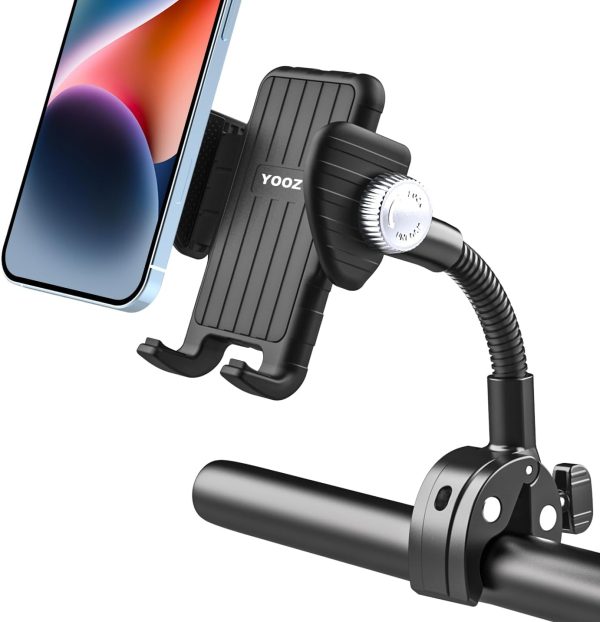 Stroller Buggy Phone Holder, Flexible Phone Mount for Bicycle Pram Scooter Exercise Bike Treadmill, Tube Pole Handlebar Clamp Compatible with iPhone 16 Pro Max, 15 14 13 Mini, All Smartphone