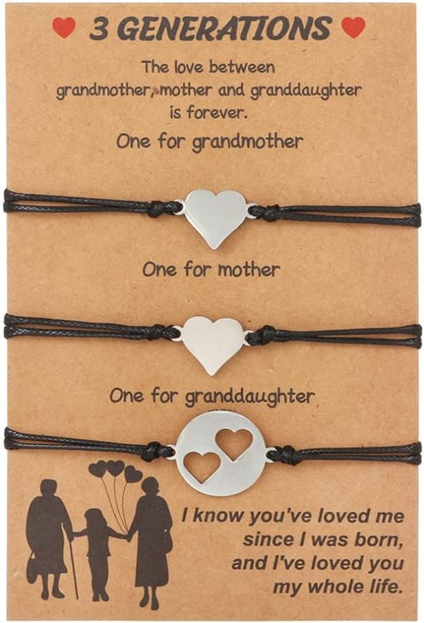 Grandma Mother Daughter Gift Bracelets for 3 Generations Bracelets for Grandma Mom Granddaughter Mother's Day Birthday Gifts