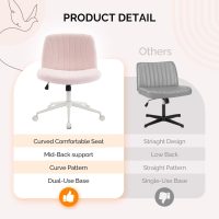 VINGLI Criss Cross Legged Chair,Wide Comfy Office Desk Chair,Dual-Use with/no Wheels Computer Task Chair,Swivel Armless Vanity Boucle Chair for Study,Make Up,Home Office,Teddy Fleece,Pink - Image 4