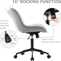YOUNIKE Grey Ergonomic Home Office Desk Chair Armless Comfy Small Criss Cross Chair with Wheels Swivel Adjustable Modern Vanity Chair Wide Back Cute Leather Upholstered Rolling Task Chair No Arms - Image 3