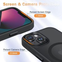 for iPhone 14 Case, iPhone 13 Case, with 1 Screen Protector, Matte Magnetic Slim Phone Cover, Support for Magsafe, Shockproof Protection Translucent Frosted Back,Black - Image 5