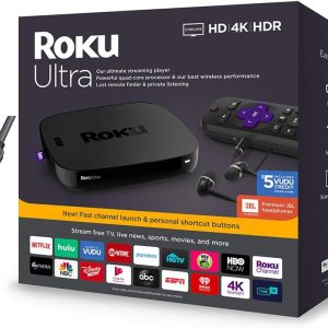 Roku Ultra Streaming Media Player 4K/HD/HDR Premium JBL Headphones w/Ghost Manta 4K HDMI Cable