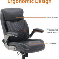 Amazon Basics Ergonomic Executive Office Desk Chair with Lumbar Support, Flip-up Armrests, Adjustable Height, Grey Leather - Image 3