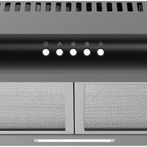 Comfee' Range Hood 30 inch, Under Cabinet Ducted/Ductless Convertible Slim Vent Hood, Durable Stainless Steel Kitchen Stove Hood, 3 Speed Exhaust Fan and 2 LED Lights Range Hood (Black)