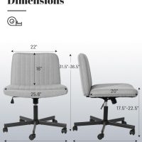 Criss Cross Chair, Extra Wide Armless Rolling Office Desk Chair with Wheels, Plus Size Viral Vanity Legged Chair, Bedroom, Grey - Image 2