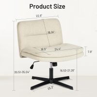 FurnitureR Armless Home Office Desk Chair Without Wheels - Comfortable Adjustable Swivel Criss Cross Chair, Upholstered Fabric Mid-Back for Bedroom, Vanity, Study, or Small Spaces - Linen Beige - Image 2