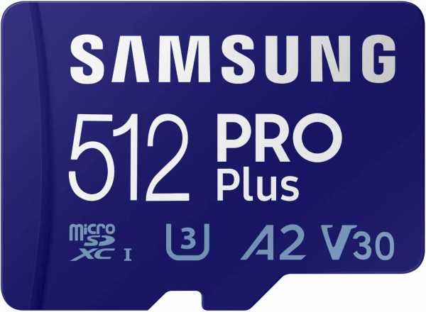 Samsung PRO Plus microSD Memory Card + Adapter, 512GB microSDXC, Up to 180 MB/s, Full HD & 4K UHD, UHS I, C10, U3, V30, A2, for Android Smartphones, Tablets, GoPRO, and DJI Drone (MB MD512SA/AM)