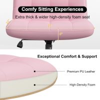 Criss Cross Chair with Wheels, Pink Armless Legged Office Desk Chair Wide Seat, Leather Comfortable Adjustable Swivel Computer Task Vanity Chairs for Home Office - Image 6