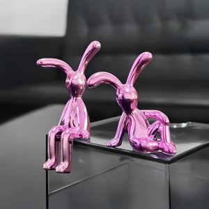 2 PCS Bunny Statue Home Decor Rose Gold Decorative Ornaments Easters Sculpture for Table Shelf Dinner Living Room Office Modern Style Trendy Car Decor Birthday Gifts for Women Men
