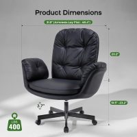 Criss Cross Chair with Armrests & Wheels for Cross-Legged Sitting ，Comfortable Adjustable Swivel Office Desk Chair –PU Leather Vanity Chair for Home, Makeup and Bedroom (Black) - Image 2