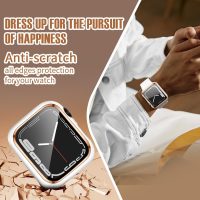 Case Compatible with Apple Watch, with Built-in Tempered Glass Screen Protector, PC Cover for iWatch Series 9/8/7/SE 2rd SE 6 5 4/3 2 for Choice DJSC(38mm-Series 3/2, White + Rose Gold Edge) - Image 4