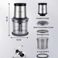 Food Processor 4 Cup, Electric Food Chopper, 【Small but Powerful】Meat Grinder with 2 Bowls, 2 Speed & 4 Blades for Vegetable, Meat, Nuts, Functions for Chopping, Dicing, Mixing and Puree - Image 7