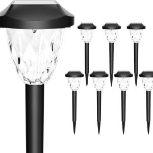 GIGALUMI 8 Pack Solar Lights Outdoor, Solar Pathway Lights with Great Pattern, Waterproof Auto On/Off Solar Powered Light for Outside Yard Garden Walkway Driveway Lawn Pathway