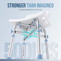 OasisSpace Heavy Duty Shower Chair with Back 500lb, EVA Padded Bath Seat with Height Adjustable Tube- Medical Tool Free Anti-Slip Shower Bench Bathtub Stool for Elderly, Senior, Handicap & Disabled - Image 2