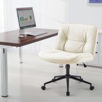 DUMOS Criss Cross Chair with Wheels, Legged Office Armless Wide Seat, Adjustable Swivel Leather Task Vanity Home Office Desk Seating for Bedroom Dorm Student - Image 7
