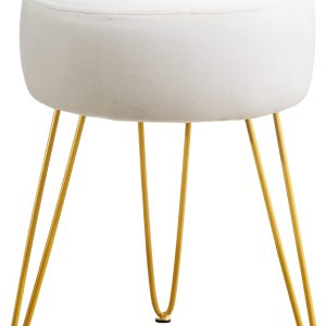 LUE BONA Vanity Stool, White Vanity Stools for Makeup Room, Round Ottoman Foot Stool, Velvet Footrest Vanity Chair for Bathroom Vanity, Bedroom, Living Room, Entryway, Offices