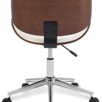 BELLEZE Mid-Century Modern Desk Chair, Contemporary Office Bentwood Style Wingback Seating, Minimalist Adjustable Vintage Replica with Swivel, Faux Leather and Walnut - Avalon (White) - Image 8