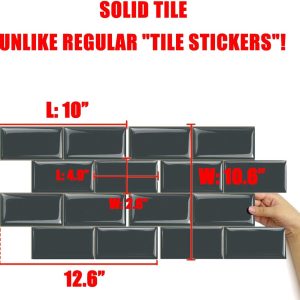 STICKGOO Peel and Stick Subway Tile, Stick on Tiles Backsplash for Kitchen & Bathroom in Dark Grey (Pack of 10, Thicker Design)