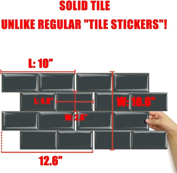 STICKGOO Peel and Stick Subway Tile, Stick on Tiles Backsplash for Kitchen & Bathroom in Dark Grey (Pack of 10, Thicker Design)