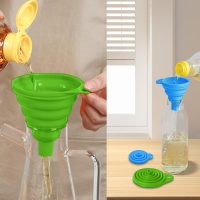 Kitchen Funnel Set 2 Pack, Small and Large, Kitchen Gadgets Accessories Foldable Silicone Collapsible Funnels for Filling Water Bottle Liquid Transfer Food Grade(Green,Blue) - Image 3