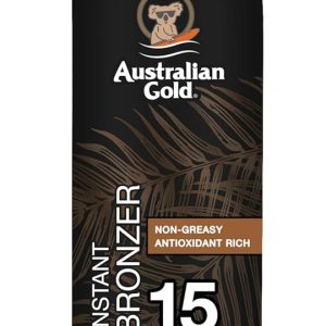 Australian Gold Continuous Spray Sunscreen with Instant Bronzer SPF 15, Immediate Glow & Dries Fast, Broad Spectrum, Water Resistant, Non-Greasy, Oxybenzone Free, Cruelty Free, 6 Ounce