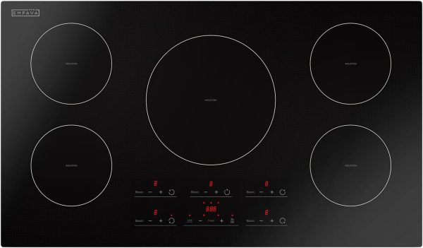 Empava 36 Inch Built-In Electric Induction Cooktop, 5 Zone Smooth Glass Surface, Touch Sensor Panel, Power Boost, Timer Control, Child Lock Feature, Hardwired Kitchen Appliance
