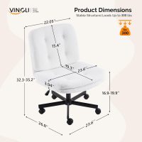 VINGLI Swivel Armless Criss Cross Chair with Dual-Use Wheels,Adjustable Height Cross-Legged Office Desk Chair, Vanity Chair, Rolling Computer Chair for Home,Teddy Fleece Beige - Image 2